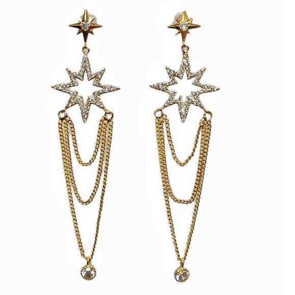 LAST ONE🔥 Star Dangle Earrings | 925 Sterling Silver | 18K Gold Plated | Luxury - Picture 2 of 7